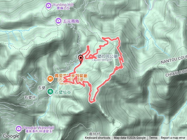 九芎神木停車>雲峰西北側林道登嘉南雲峰>石壁山>南側路線下O環走20260924預覽圖