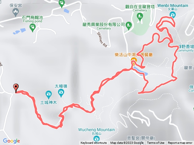 石門路70號登山口-直上山中湖-文筆山登山口-直上文筆山-回到繞湖一大圈步道上-回到山中湖-原路返回70號登山口