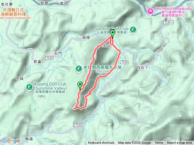 新竹關西赤柯山、獅頭山，太元宮登山路線預覽圖