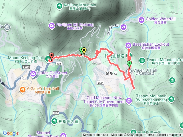 金瓜石→九份(勸濟堂.報時山.內九份溪圳橋.石頭路.陶管道.水岸石頭公園.三層橋.山尖路步道)