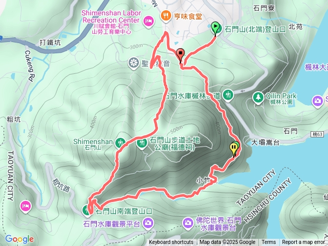 北端登山口-豆花店-結束營業土雞城-清水坑三角點-石門山三角點-環湖-南端-小竹坑-環湖-福德宮預覽圖