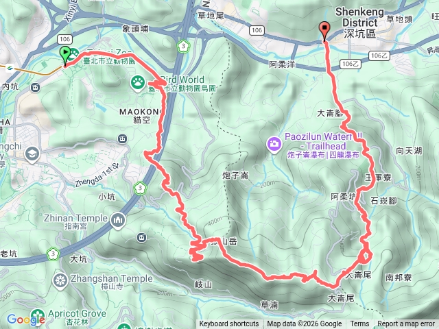 動物園捷運站-大前坑山-猴山坑山-猴山坑古道-祥光寺後山-金頭山-東峰-猴山岳西峰-前峰-主峰-阿柔洋西峰-西北峰、主、鵝膏嶺預覽圖