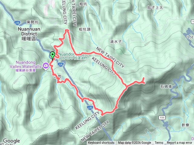 暖東峽谷～暖東舊道（十分古道）～五分山步道（頂子寮山、五分山,西峰）～龍門山～東勢坑產道～暖東峽谷。（基隆暖暖、新北瑞芳平溪）預覽圖