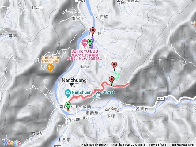 苗栗南庄 南庄老街 茶園坪步道 茶園坪山 東村山連走,順登烏蛇山航跡檔gpx(2023-04-16)