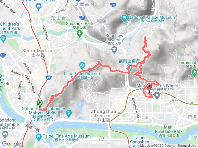 福正宮>劍潭山>文間山>劍南山基石>劍南路站