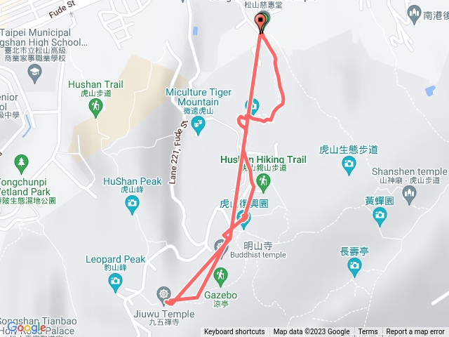 虎山親山步道➡四獸亭➡復興園➡九五禪寺➡回復興園➡下虎山慈惠堂自然步道上