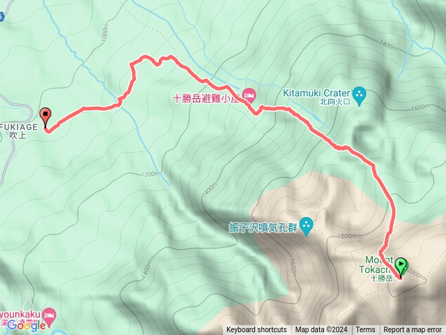 十勝岳(山頂>吹上溫泉登山口)