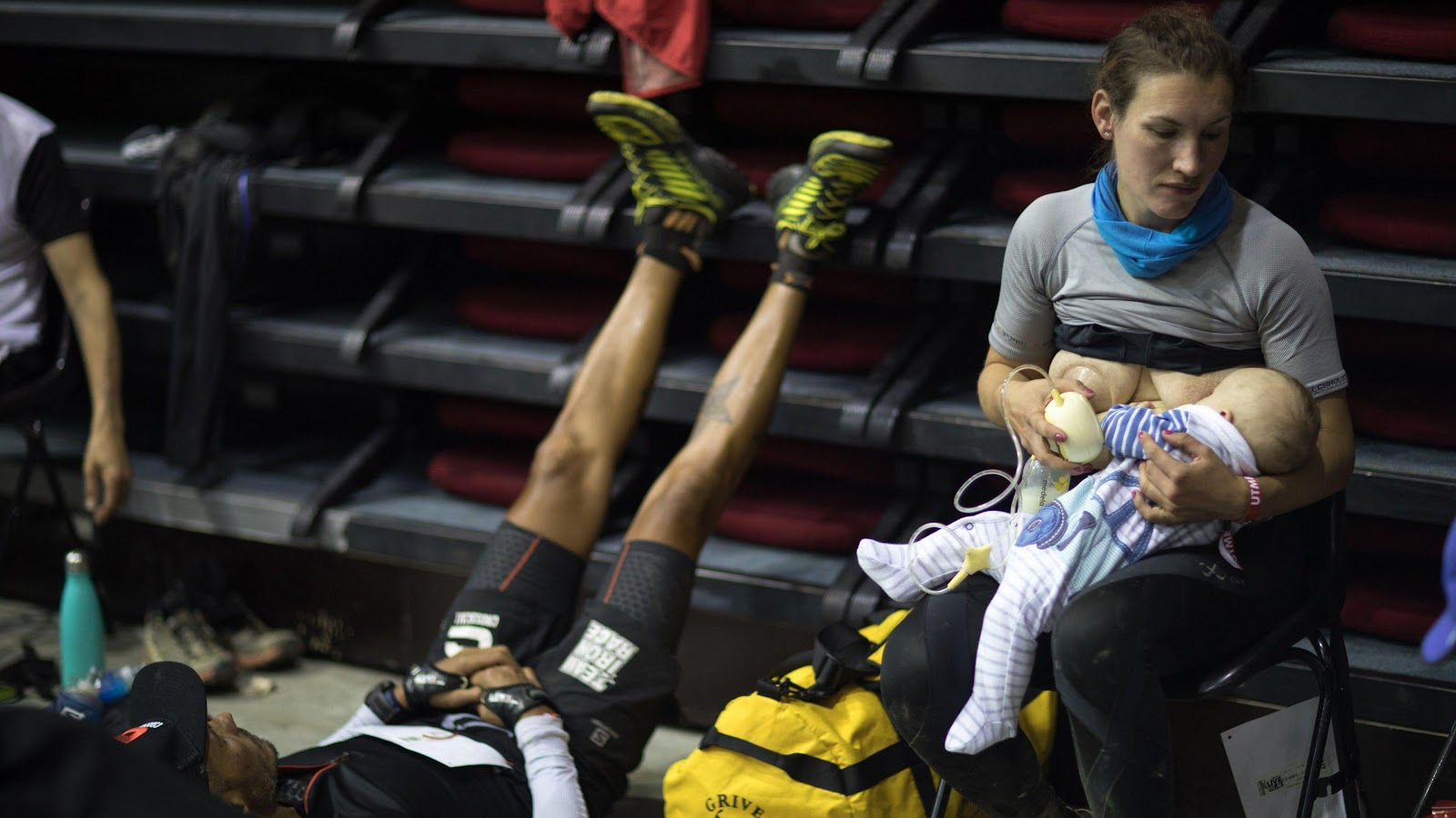 Sophie Power [right] breast-feeding her three-month-old baby