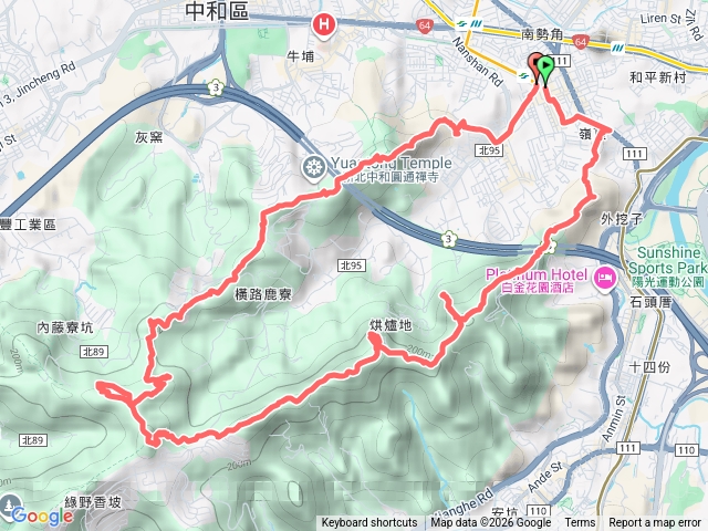 外挖子山+烘爐地山+南勢角山+五尖山+外南勢角山O繞微笑山線預覽圖