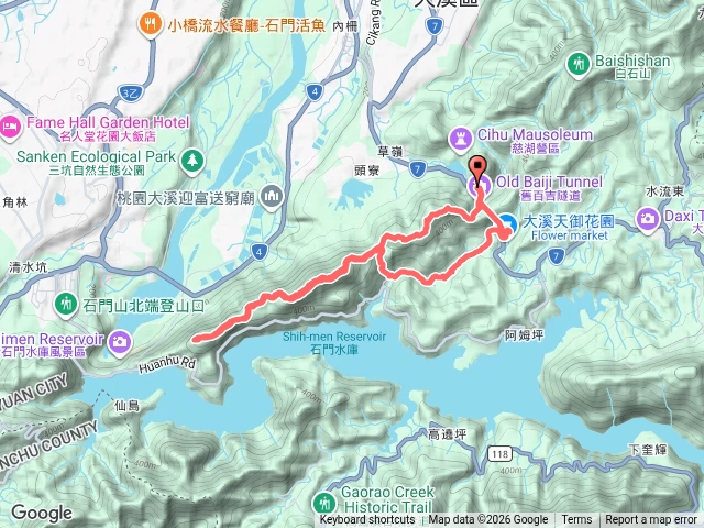 舊百吉隧道～總督府步道～頭寮山～大艽芎古道鞍部、溪洲山、新溪洲山連走來回～大艽芎古道～湳仔溝步道～舊百吉隧道。（桃園大溪）預覽圖