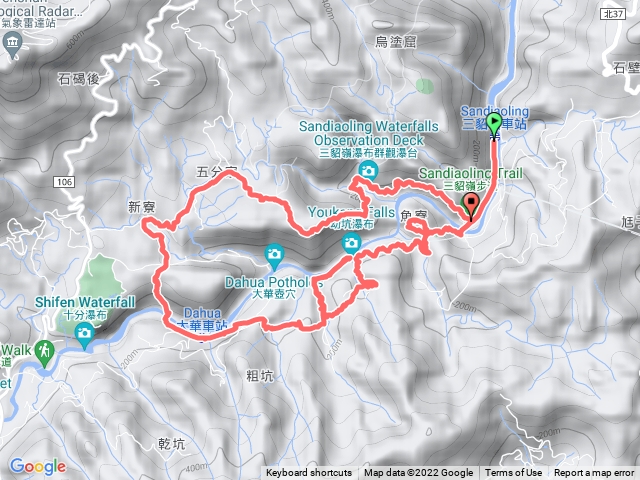 三貂嶺車站→魚寮山→幼坑步道→大華車站→紅橋→野人谷→五分寮山→合谷瀑布→碩仁國小→返回三貂嶺車站