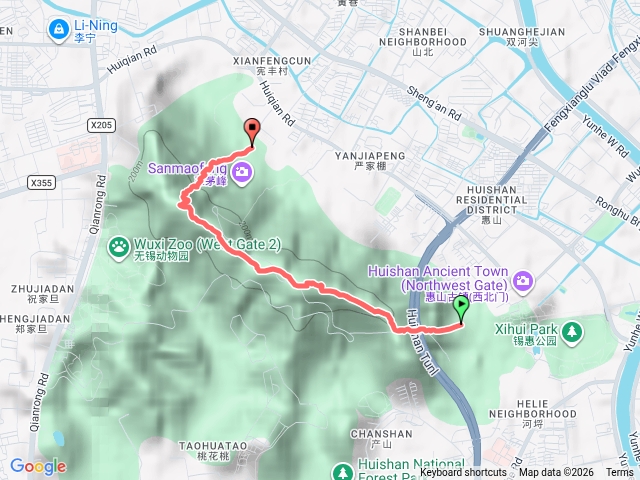錫惠公園→頭茅峰→二茅峰→三茅峰→惠泉花園