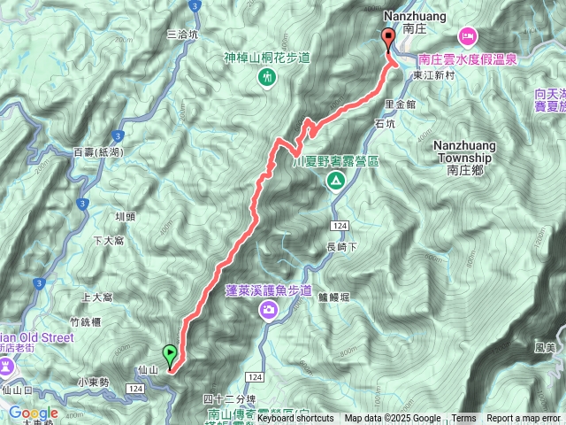 114/1/1南庒靈洞宮>仙山>大窩山>福南山>崩山>桃牛坪山>神桌山>南庒西城大橋/大屋坑6號咖啡預覽圖