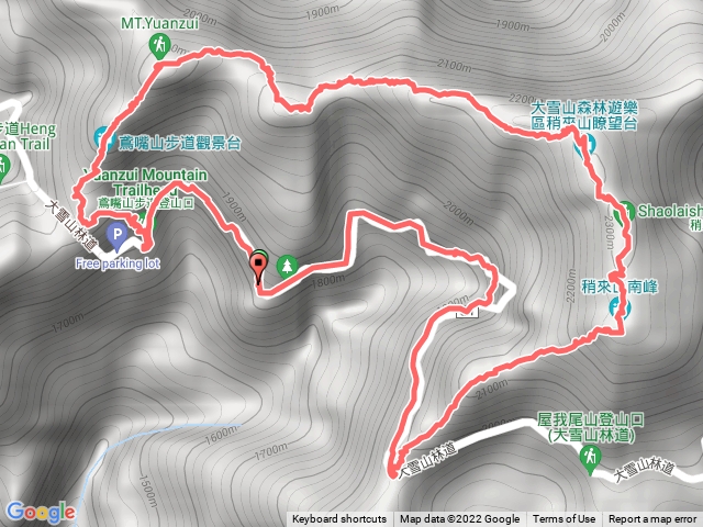 鳶嘴捎來O，回柏油約數百公尺後是坐車回登山口