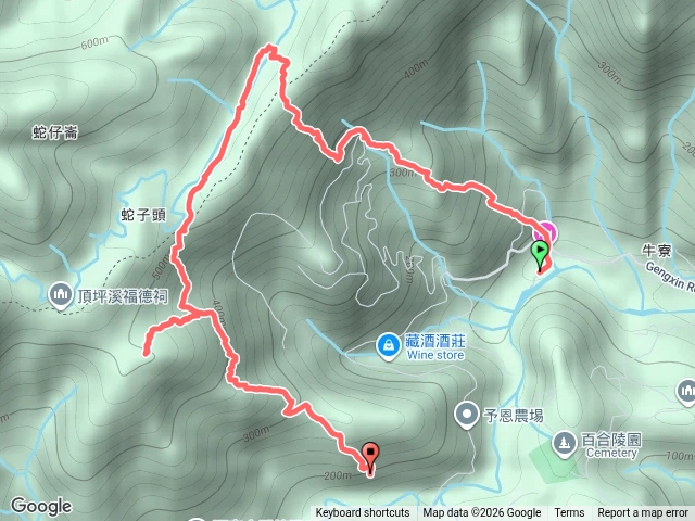 頭城農場→梗枋百年古道→坪溪古道→象寮古道→石空古道→石坑山→岩藏山O型預覽圖