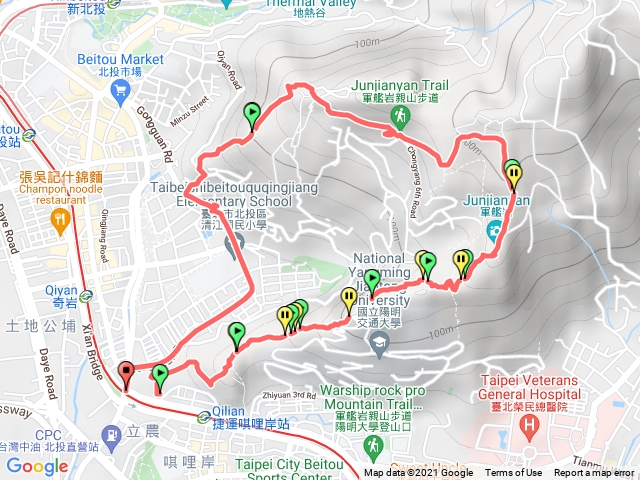 東華山→奇岩山西峰→奇岩山→唭哩岸山西南峰→唭哩岸山→軍艦岩→丹鳳山Ｏ型