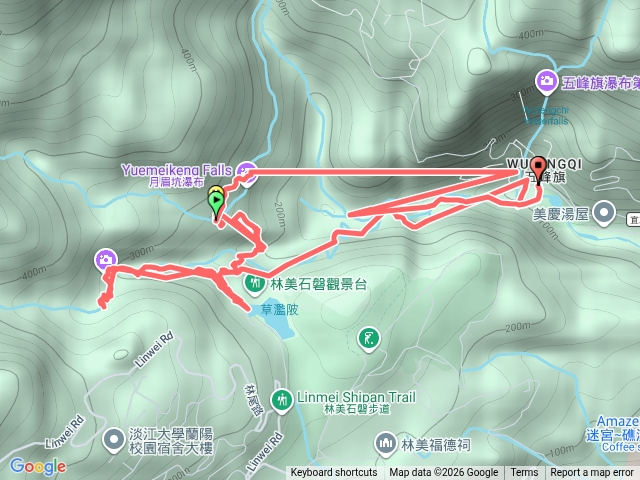 五峰旗香腸攤經林美石磐步道月眉坑溪瀑布O繞路線