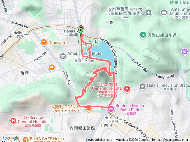大湖公園站-錦帶橋-老公祠登山口-白鷺鷥步道-金湖路出口-大湖公園站