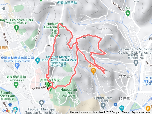 虎頭山兒童公園-梅園步道-停機坪-龜崙山-停機坪-環保公園-稜線步道-兒童公園