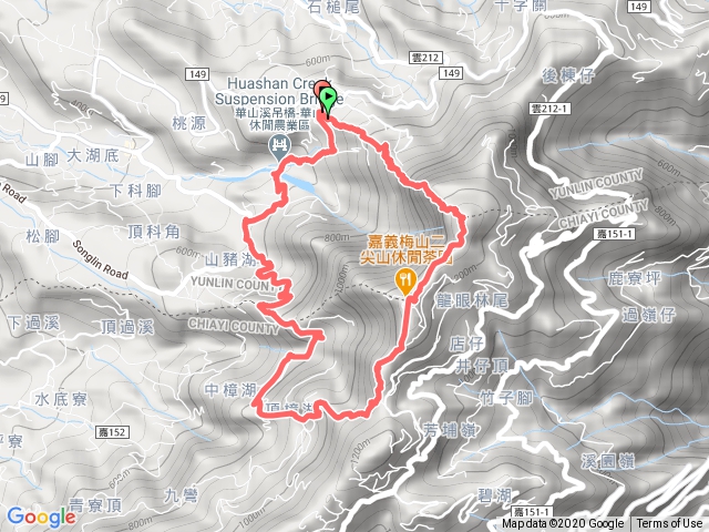 10-5步道，大尖山，二尖山，龍興宮，大衆廟，樟湖，山豬湖，情人橋，華山溪吊橋，華山教育園區