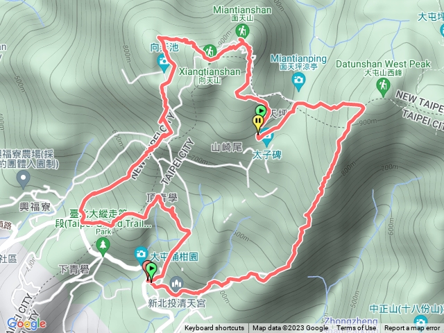 清天宮~大屯西南稜~西峰~面天坪~火燒山~面天山~向天山~向天池~興福寮~頂青礐古道~清天宮