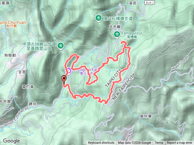 台北 士林 聖人瀑布-聖人崙-雙溪山步道-雙溪山-梅花山西峰-梅花山北峰-內雙溪山-石門嶺古道-梅花山主峰-五指山古道-梅花山南峰-梅花山西南峰-帕米爾公園-聖人橋 O形預覽圖