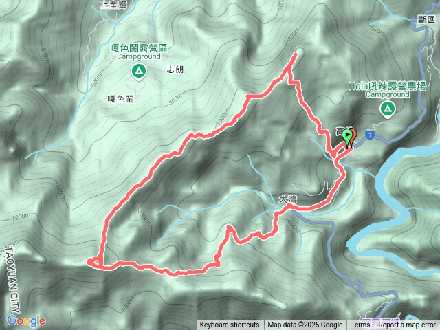 拉號山(良羽鳥山)、嘎色鬧山下大彎。(含迷途軌跡)
