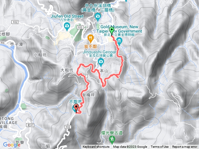 黃金博物館->黃金神社->無敵海景步道->不厭亭