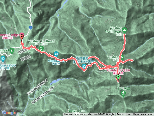 圓峰山屋玉山北主東西出上東埔停車場