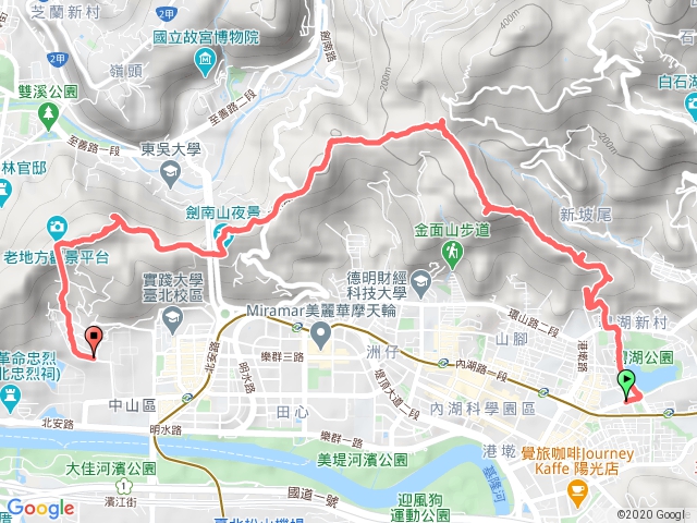 碧湖公園→金面山→剪刀石山→文間山→老地方→大直