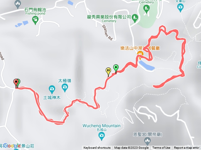 石門路70號登山口-直上山中湖-繞湖4/5圈後（約2.7k)原路折返回山中湖-原路折返回70號登山口