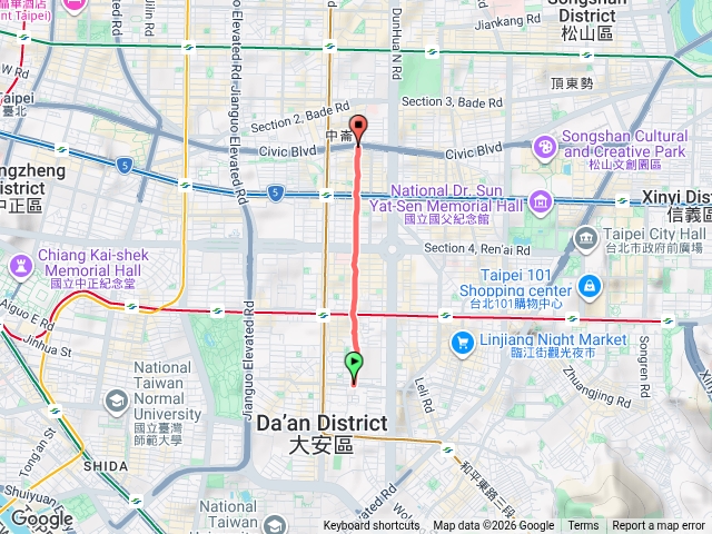 大安路二段(成功國宅)到一段(市民大道四段)