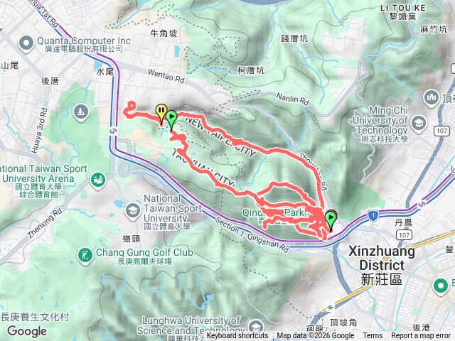 20261002新莊迴龍：青年公園步道(牡丹心山)-十八份坑溪河濱步道-水源地公園-牛角坡滯洪池-文青水園-樟腦寮步道-青年公園步道預覽圖