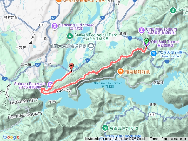桃園大溪郊山行程 : 舊百吉隧道/總督府步道/頭寮山/溪洲山/新溪洲山/石門水庫週邊景點縱走。預覽圖