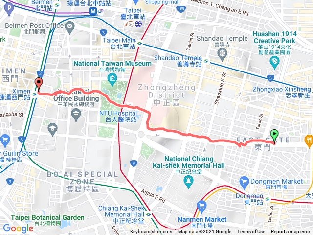 仁愛路二段到西門捷運站