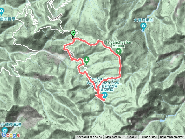 忘憂森林、金柑樹山、杉林溪天地眼、松龍瀑布O形