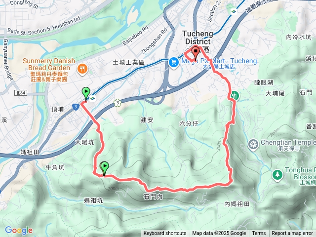 土城頂埔捷運站-大暖尖山-火焰山-承天路-石壁寮溪棧道-永寧捷運站