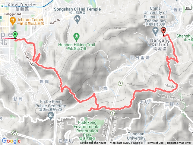 2021-12-10 捷運象山站→象山→拇指山→樹梅古道→坑頭土地公→倒照湖山西峰→倒照湖山→大坑山西峰→大坑山→三腳木山西峰→三腳木山→中華科大