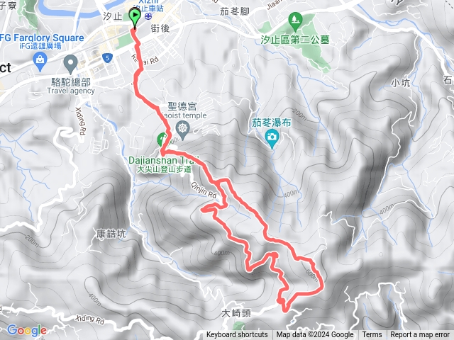 小百岳 汐止大尖山+四分尾山: 汐止車站-秀德宮登山口-勤進路-彌勒山天道清修院 O型