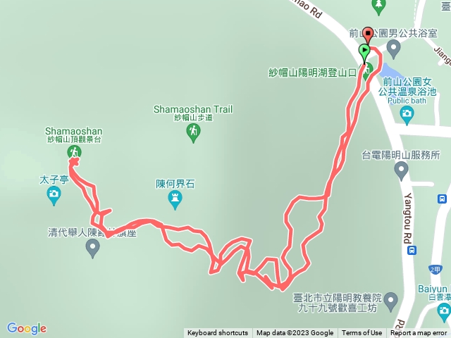 紗帽山陽明湖登山口上，原路回