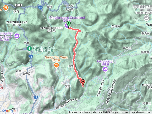 擎天崗→後湖底溪古道→礁碼古道→內雙溪古道→清風風亭→至善路三段370巷預覽圖