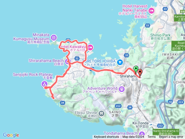 和歌山白浜騎乘(白浜車站、円月島、白良濱、千疊敷、三段壁洞窟)