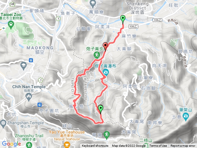 炮子崙瀑布，猴山岳o型