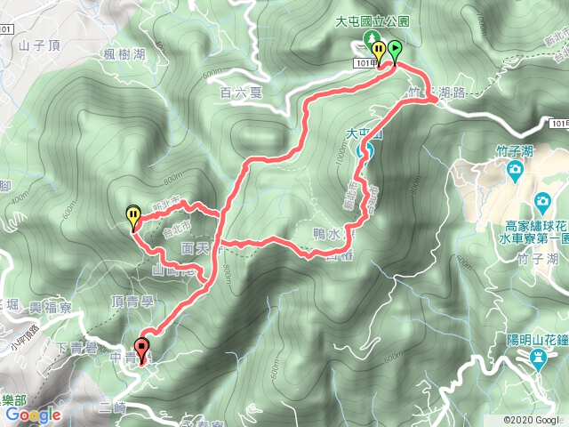 清天官→向天山→面天山→大屯西、南、主峰→鞍部→=子坪→清天官