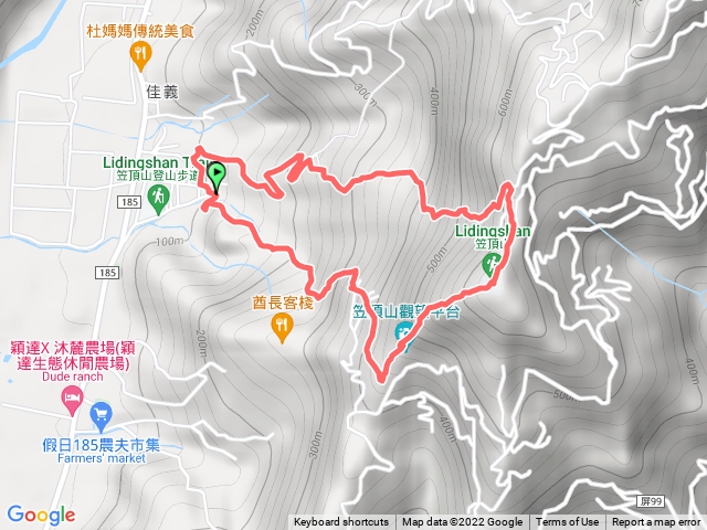 牛角彎溪->笠頂山觀景台->笠頂山三角點->佳義派出所