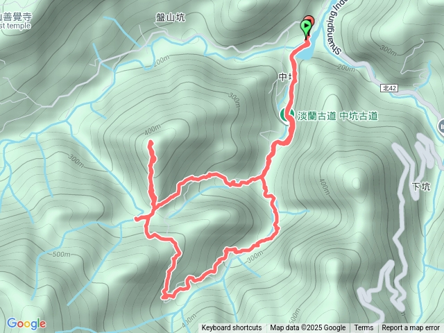 中坑橋-中坑古道西線-中坑西山-內盤山百年土地公廟-中坑古道-張家古厝P形