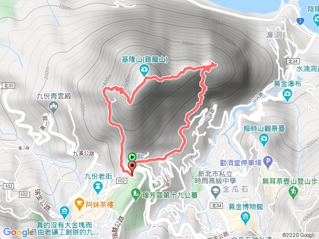 雷霆峰>黃金一稜>台陽4號基石>雷霆峰O型3連峰 ##九份隔頂停車場起完登