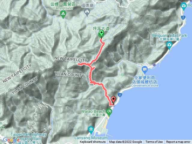 2022-07-28 坪溪古道連走─烏山62號→坪溪古道→頂坪溪福德祠→太河山往返→溪谷休息區→石空山→黃金嶺福德宮→石空古道→外澳火車站