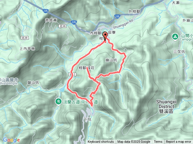20250712雙溪-威惠廟-崩山坑古道-下坑山稜線坑谷線-下坑山稜線-柑腳城山-下坑福德宮-威惠廟O形