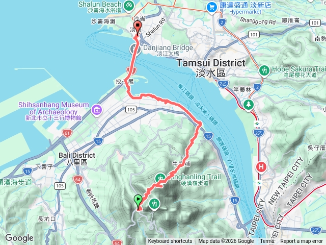 觀音山、八里渡船頭、淡江大橋、漁人碼頭